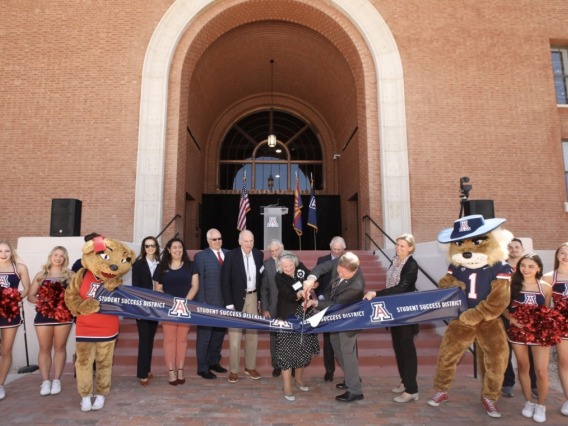 University leaders cut the ribbon for the Student Success District at a grand opening ceremony on April 13, 2022.